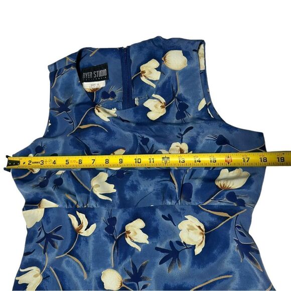 Vintage Byer Studio Sleeveless Floral Blue Maxi Dress Yellow Flowers Crewneck - Picture 9 of 11